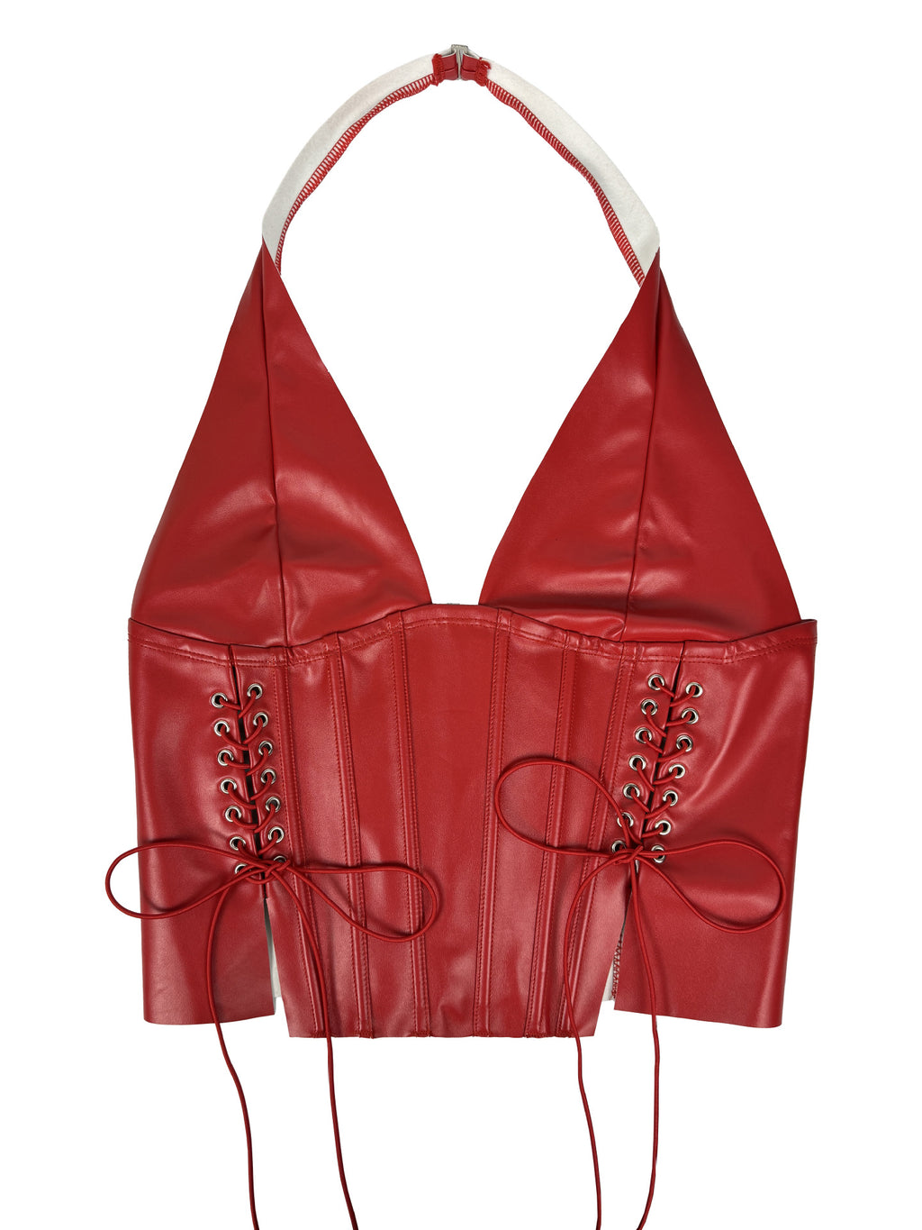 Faux Leather Halter Corset Top with Side Lace-Up Closure