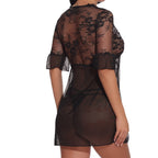 Eyelash Babydoll Open Front Flower Lace Pajama Jacket Seamless Underwear