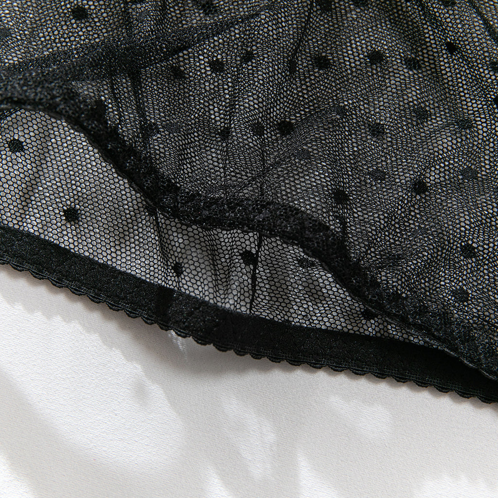 Floral Lace Polka‑Dot Sheer Mesh Chemise Set