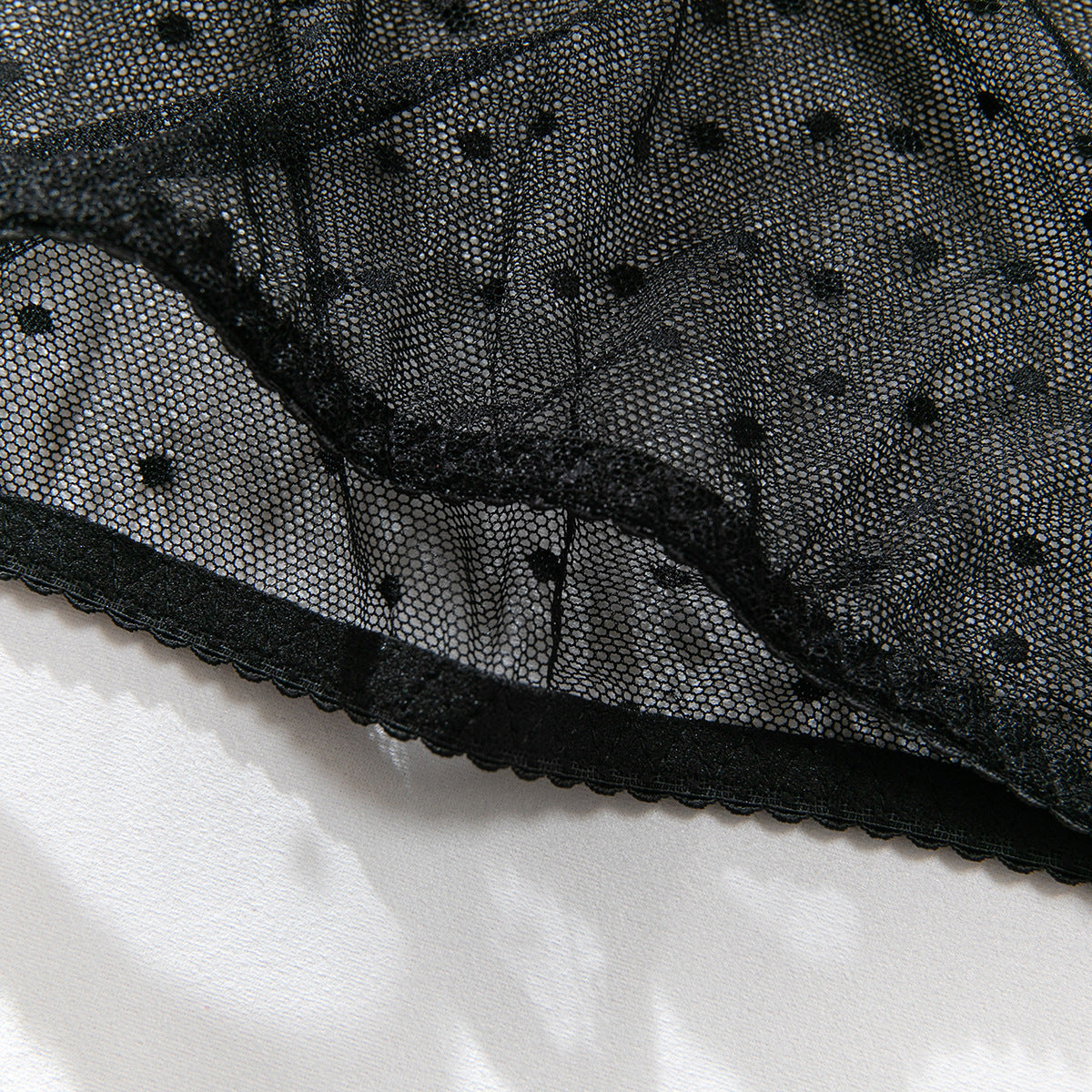 Floral Lace Polka‑Dot Sheer Mesh Chemise Set