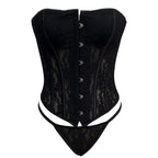 Sheer Lace Lingerie Corset Set with Adjustable Back Tie