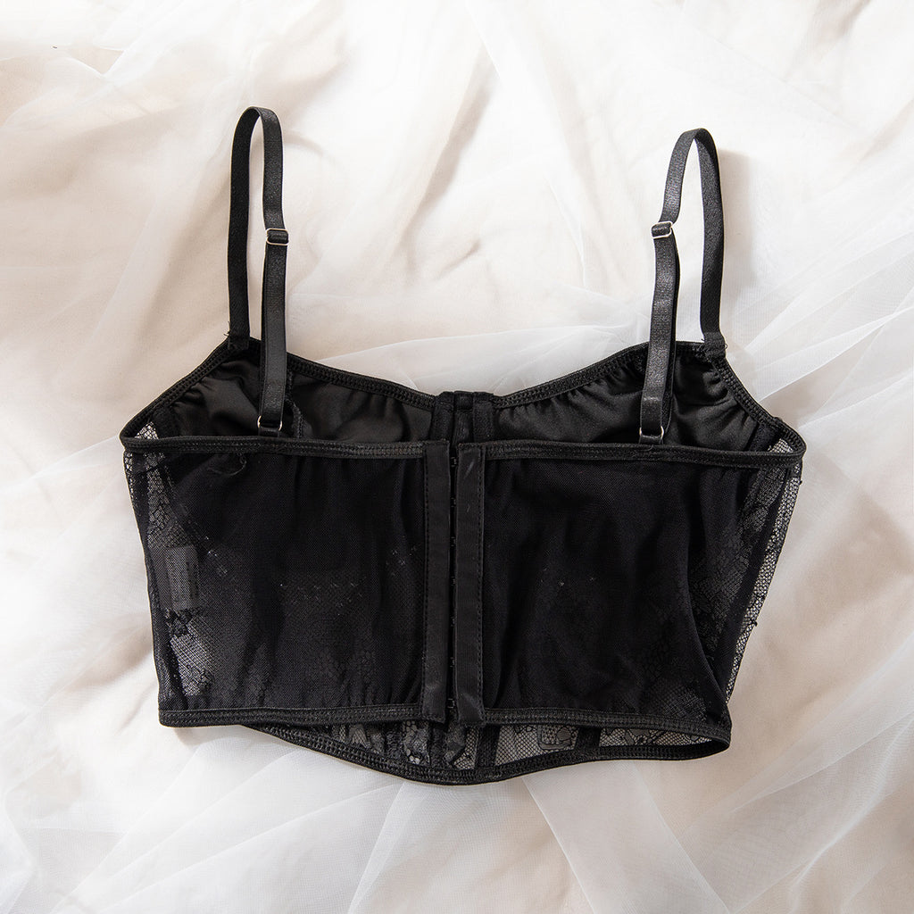 Lace Corset Crop Top with Pearl Chain Detail