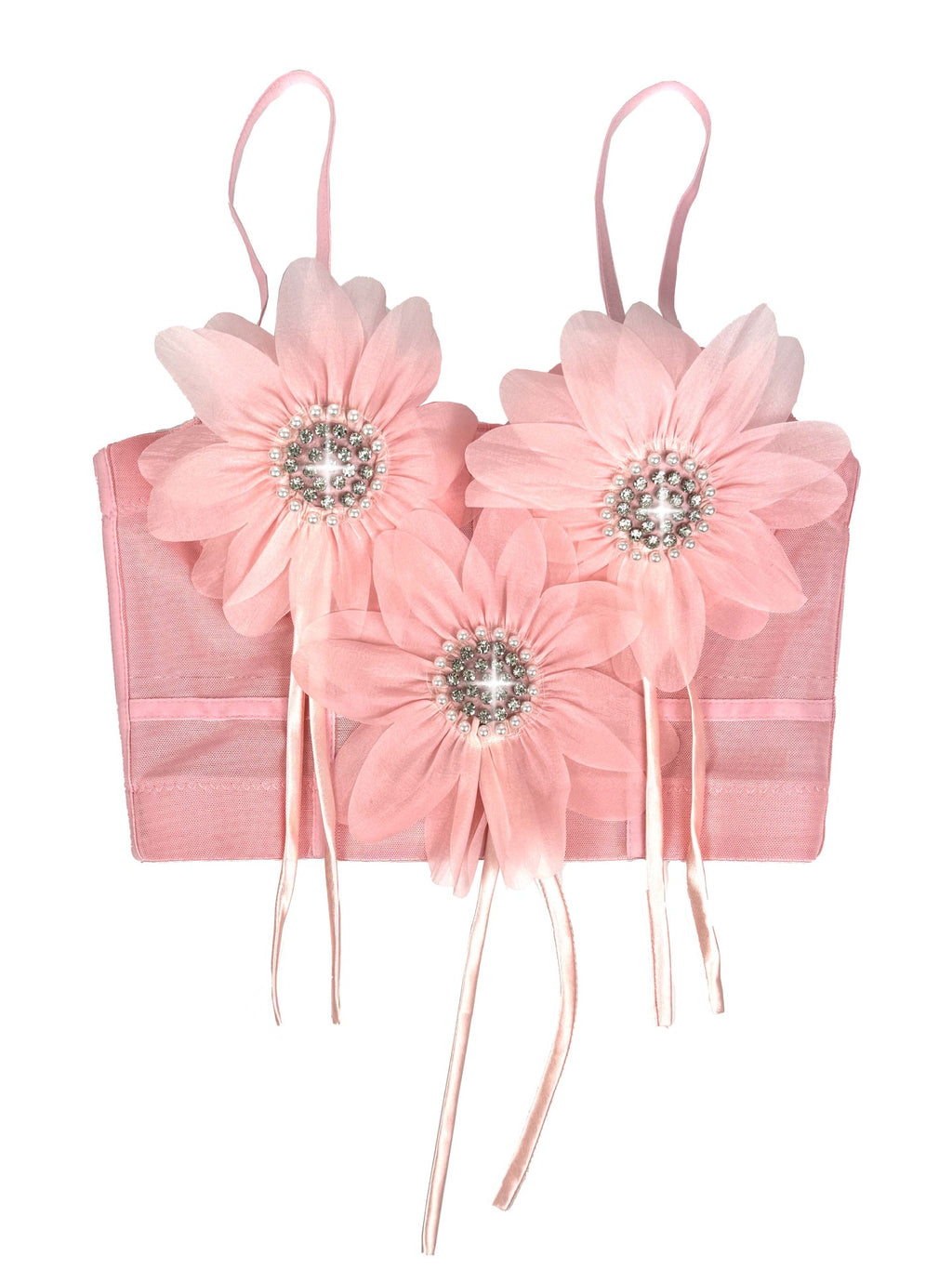 Flower-Appliqué Corset Lingerie Top