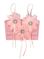 Flower-Appliqué Corset Lingerie Top