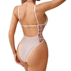 Floral Embroidered Sheer Mesh Bodysuit with Back Cutout