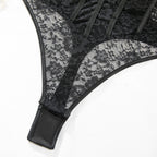 Eyelash‑Lace Deep‑V Open‑Back Intimate Bodysuit