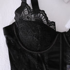 Floral Lace Sheer Mesh Open‑Back Mini Lingerie