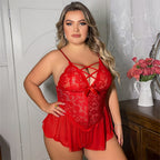 Lace Bustier Teddy with Sheer Asymmetrical Mesh Skirt