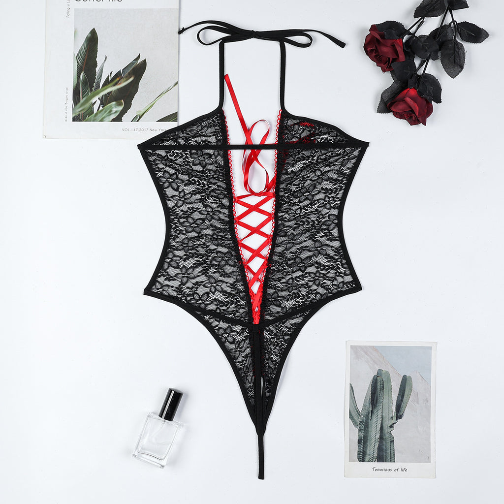 Floral Lace Halter‑Neck Teddy