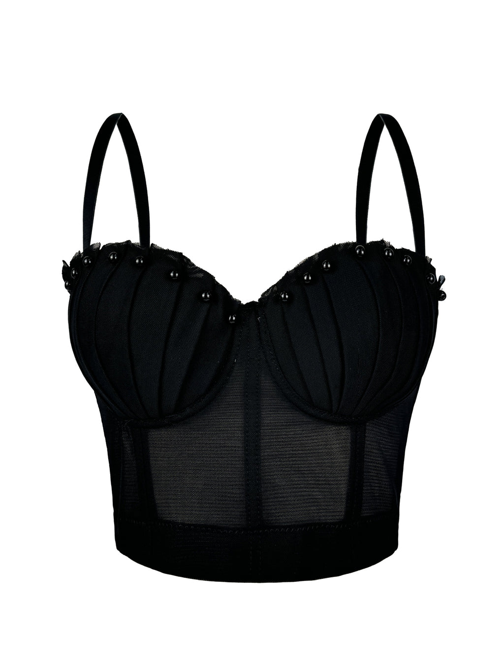 Pearl-Embellished Mesh Structured Corset Bustier