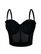 Pearl-Embellished Mesh Structured Corset Bustier