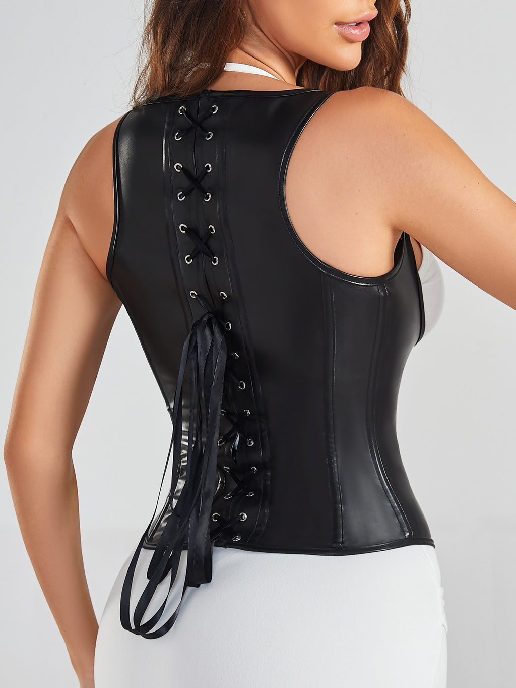 Waist Cincher Bustier with Front Snap Closure & Shoulder Straps