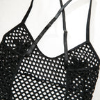 Fishnet Mesh Cross‑Back Criss‑Cross Bodysuit