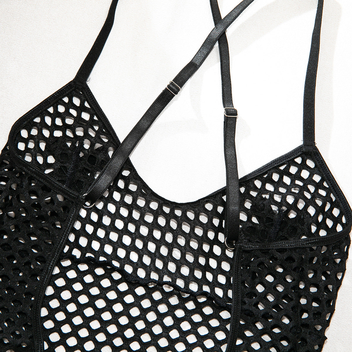 Fishnet Mesh Cross‑Back Criss‑Cross Bodysuit