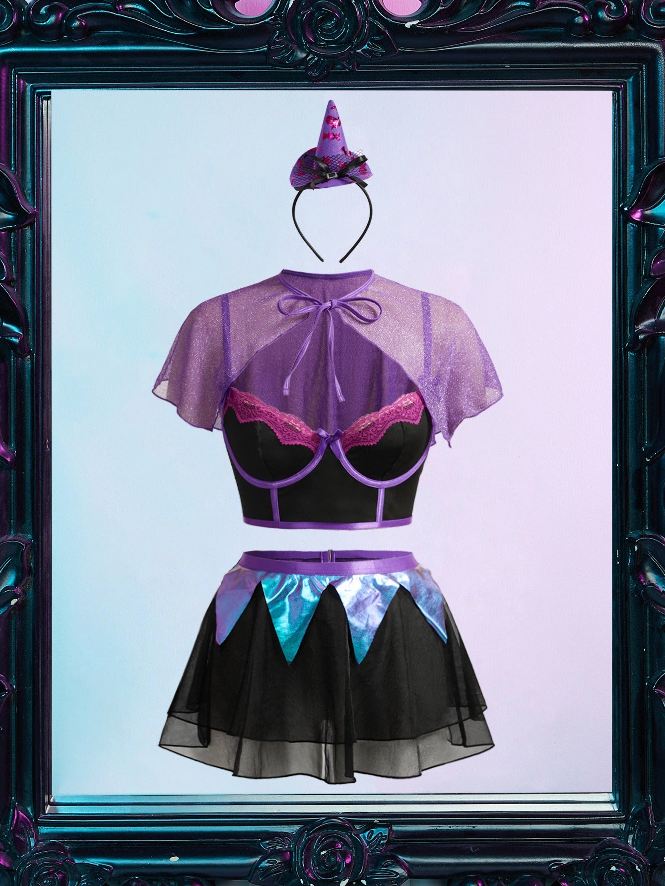 Seductive Witch Costume Lingerie with Lace Bustier And Mesh Skirt