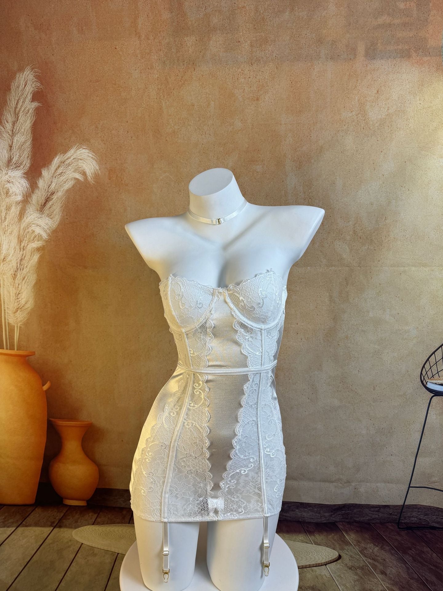 Vintage-Inspired Satin Lace Lingerie Dress