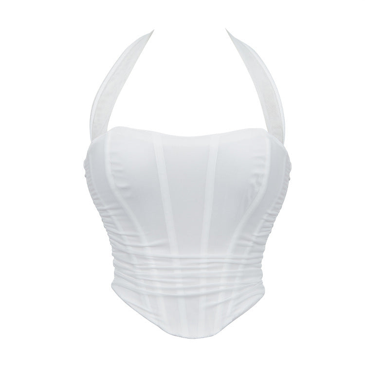 Halter Neck Push-Up Shapewear Corset Top with Boning And Lace-Up Detail