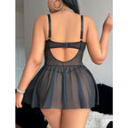 Elegant Floral Lace Babydoll with Criss-Cross Cutout & Backless Design