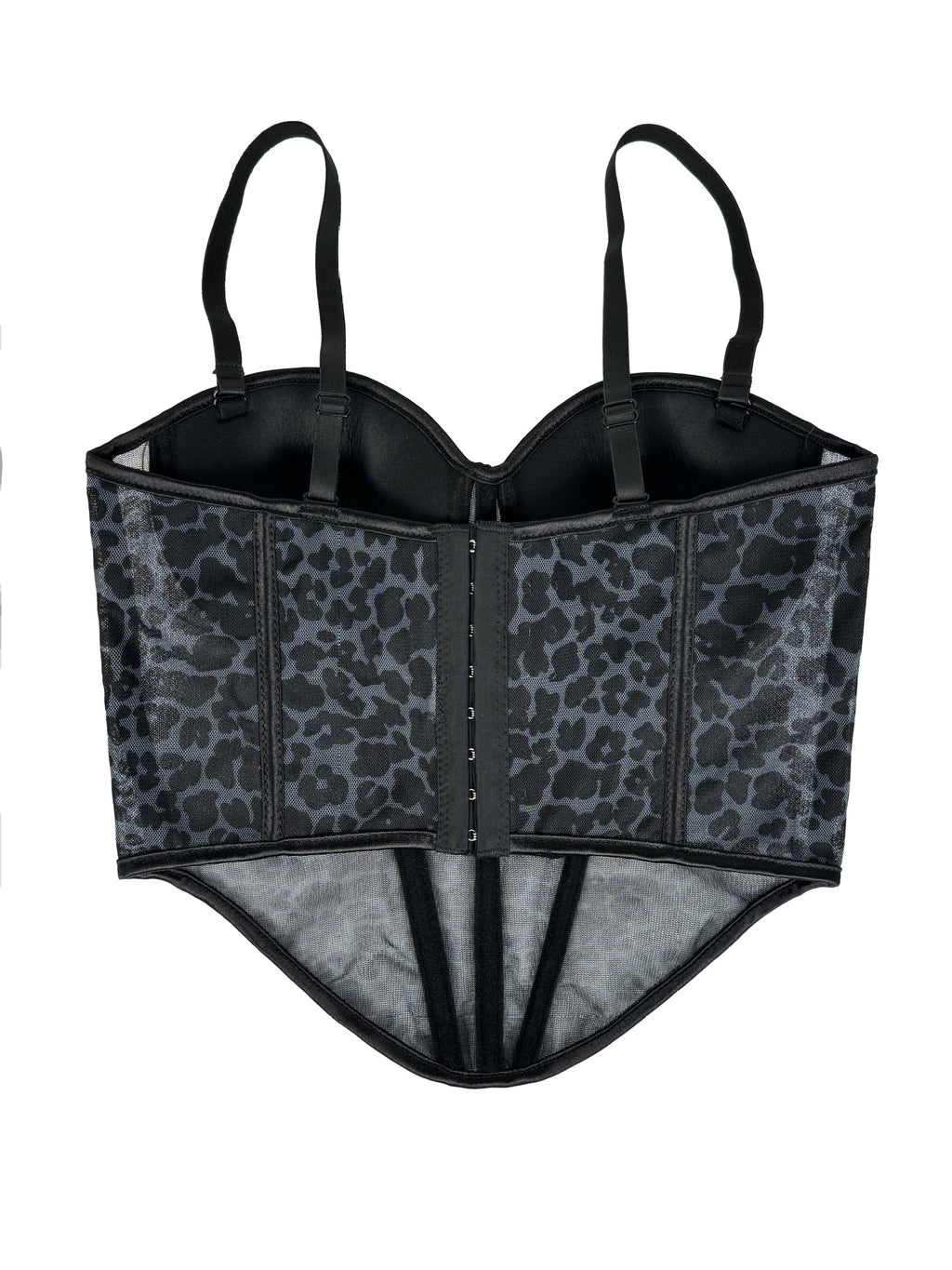 Leopard Print Mesh Corset Bustier with Rhinestone Trim
