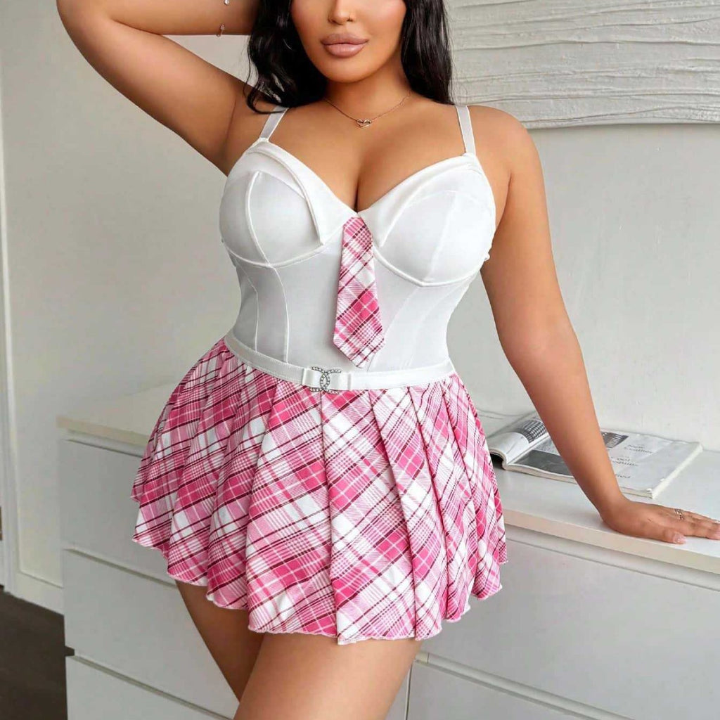 Seductive Student Costume Lingerie with Push-Up Bust And Pleated Skirt