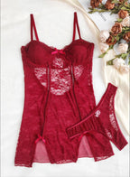 Seductive Rose Floral Lace Mesh Babydoll Night Dress