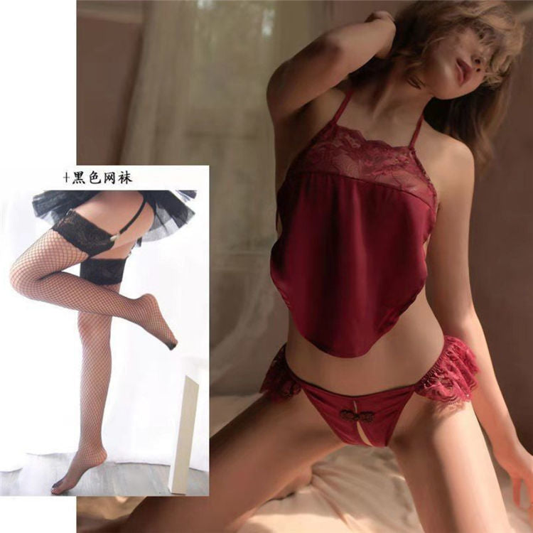 Sexy Lace Open-Crotch Vintage Lingerie Set