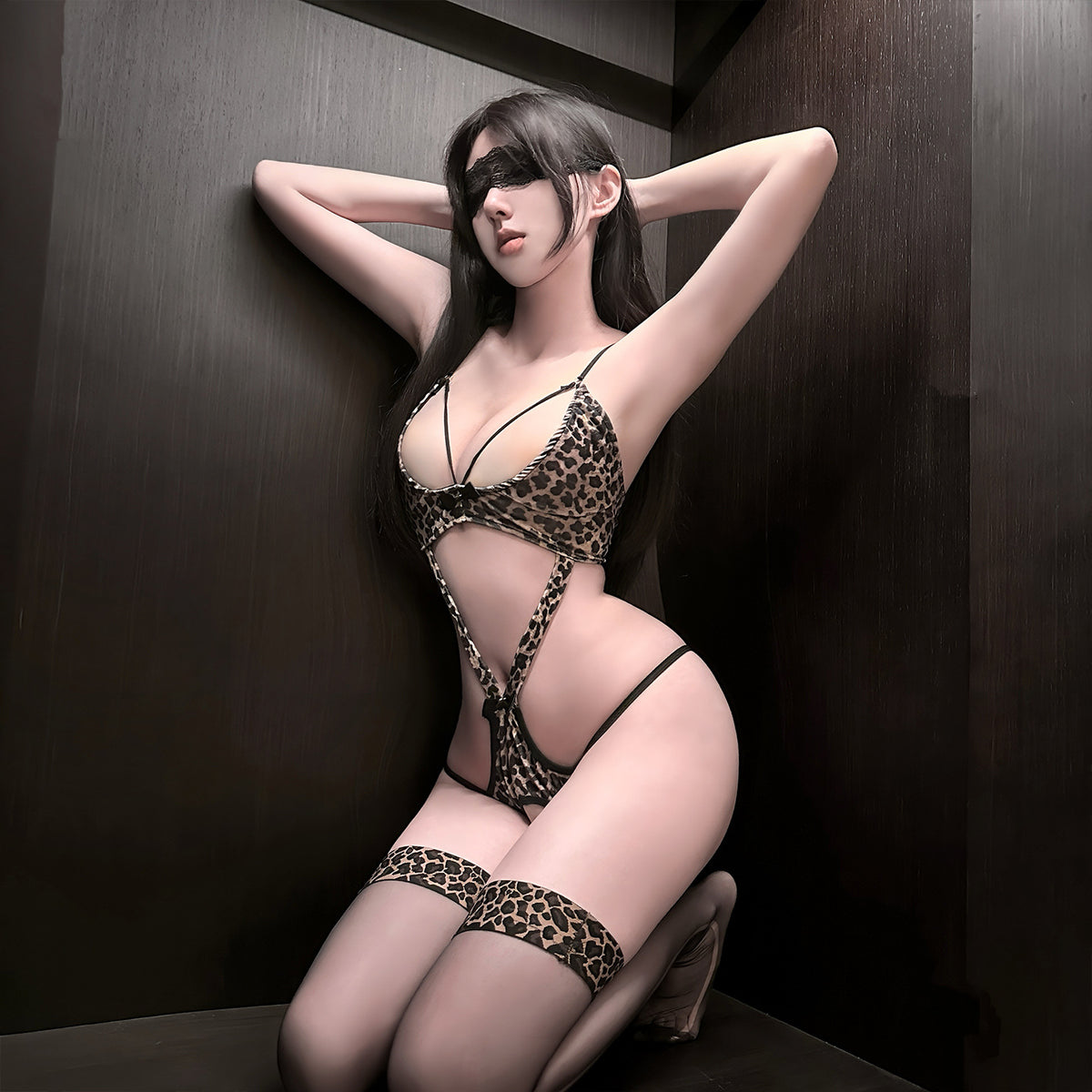 Sexy Leopard Print Lace-Up Cutout Lingerie Bodysuit for Women
