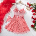 Heart‑Motif Lace‑Panel Sheer Mesh Babydoll