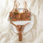 Sheer Mesh Floral Embroidery Lingerie Set