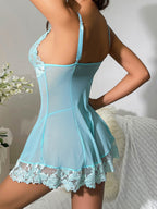 Floral Lace Babydoll with Bow Details & Sheer Mesh