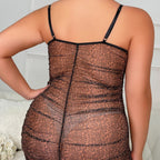 Leopard Print Ruched Chemise with Faux Fur Trim