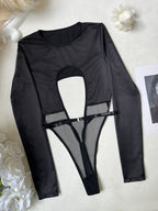 Minimalist Deep Hollow Long Sleeve Bodycon Lingerie