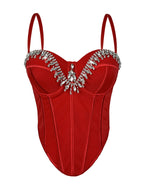 Rhinestone-Embellished Corset Bustier with Satin Finish