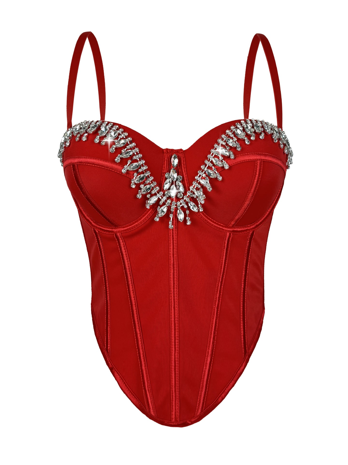 Rhinestone-Embellished Corset Bustier with Satin Finish