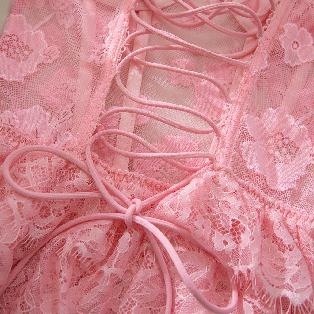 Floral Lace Sweetheart Neck Corset Babydoll