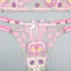 Floral‑Applique Lace  Back Intimate Lingerie Set