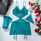 Floral Lace Criss‑Cross Cut‑Out Lingerie Set