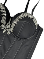 Rhinestone-Embellished Corset Bustier with Satin Finish