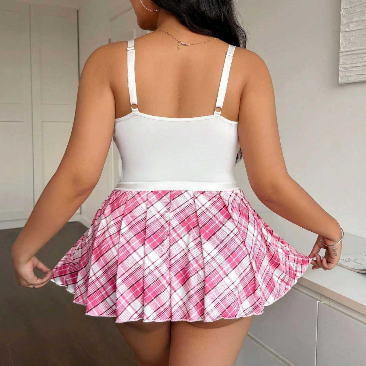 Seductive Student Costume Lingerie with Push-Up Bust And Pleated Skirt