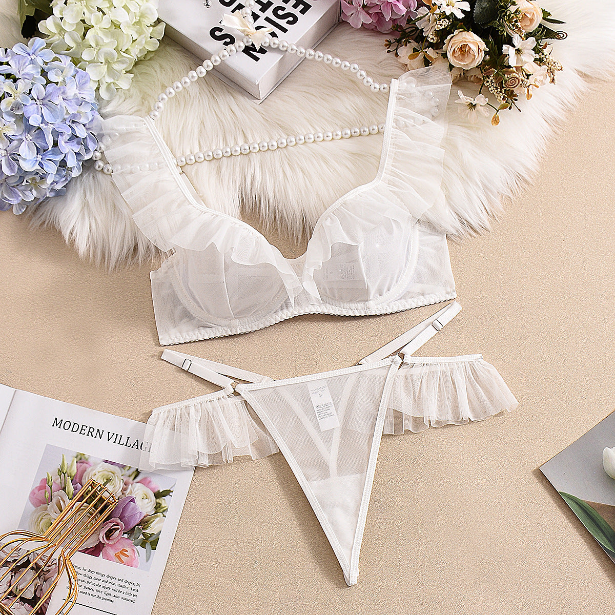 White Ruffle Lingerie Set