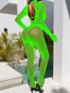Sexy Long Sleeve One-Piece Fishnet Lingerie Bodysuit with Closed Crotch