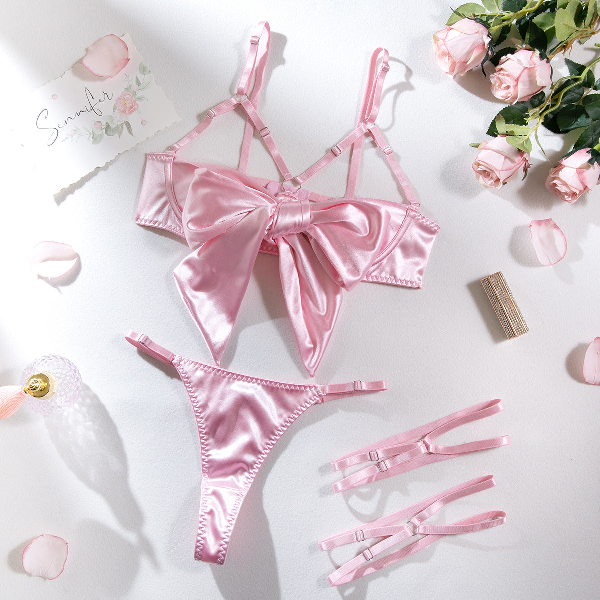 Elegant Satin Bow Lingerie Set