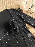 Rhinestone Sheer Mesh Corset Bodysuit with Square Neckline