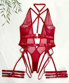 Red open-back bodysuit set