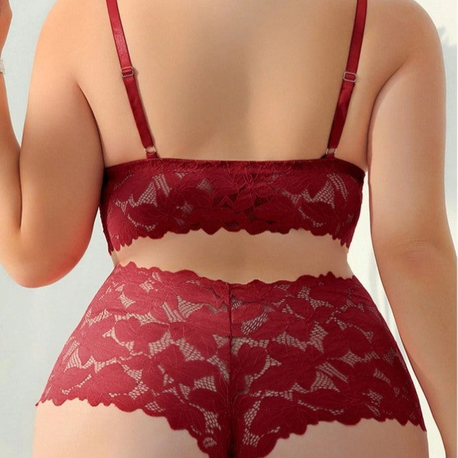 Lace Slim-Fit Bra Set Sheer Sleepwear Lingerie Plus Size