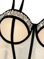 Rhinestone-Trimmed Sheer Corset Bustier