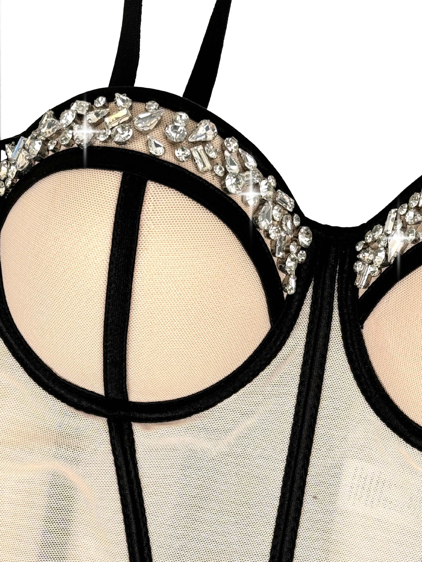 Rhinestone-Trimmed Sheer Corset Bustier