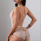 Deep V Eyelash Lace Bodysuit Lingerie