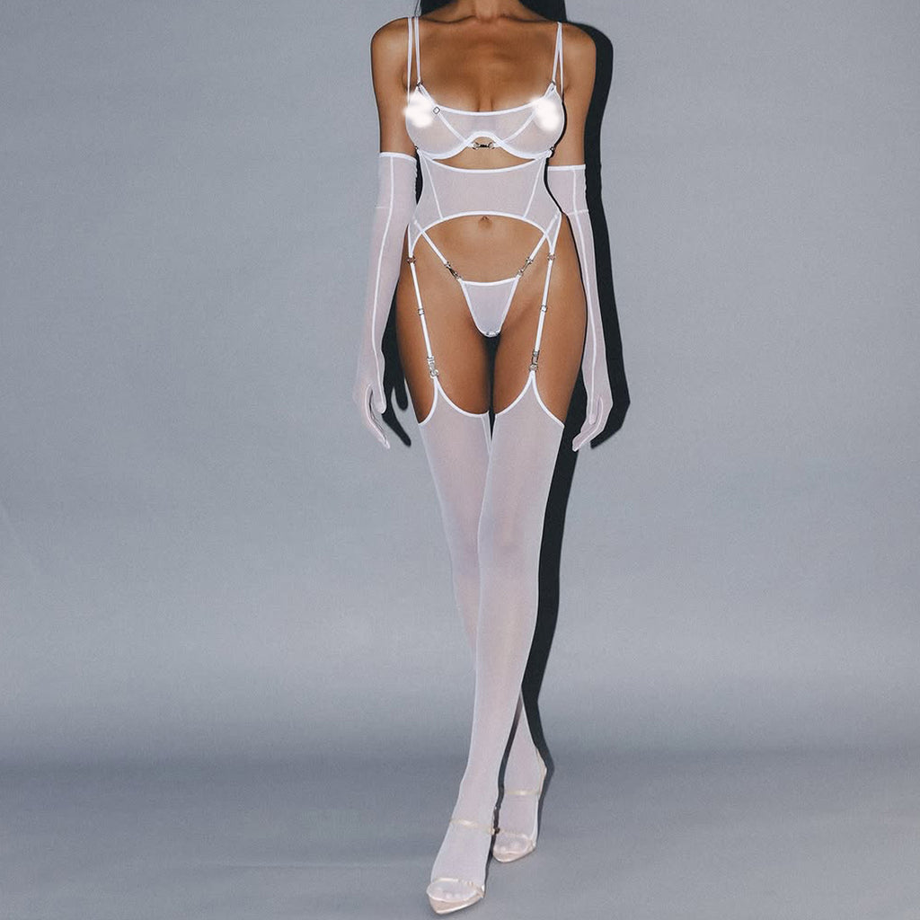 Sheer Mesh Harness Lingerie Set