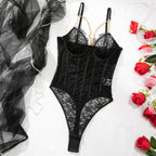 Eyelash‑Lace Deep‑V Open‑Back Intimate Bodysuit